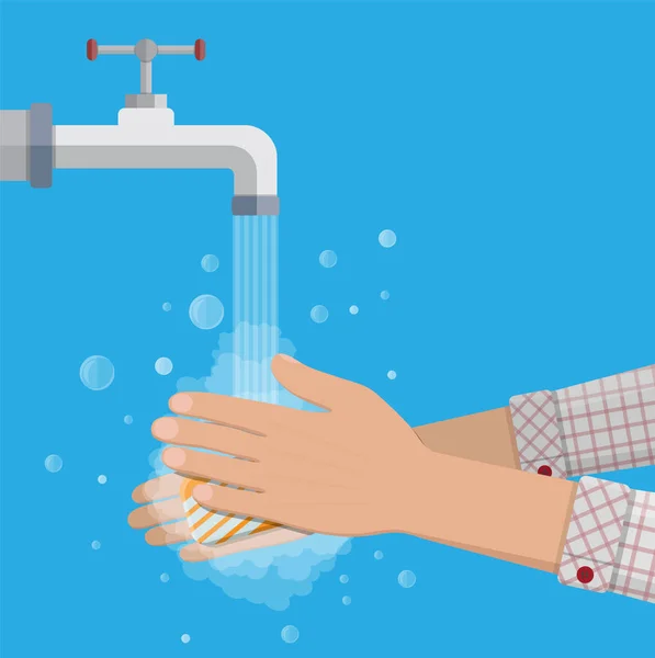 Homem lava as mãos com sabão — Vetor de Stock