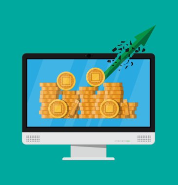 Bilgisayar çipi ile altın sikke.