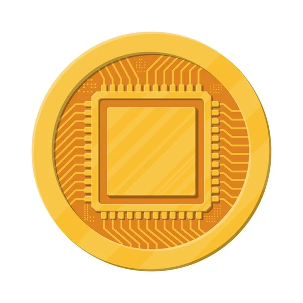 Moeda de ouro com chip de computador . —  Vetores de Stock