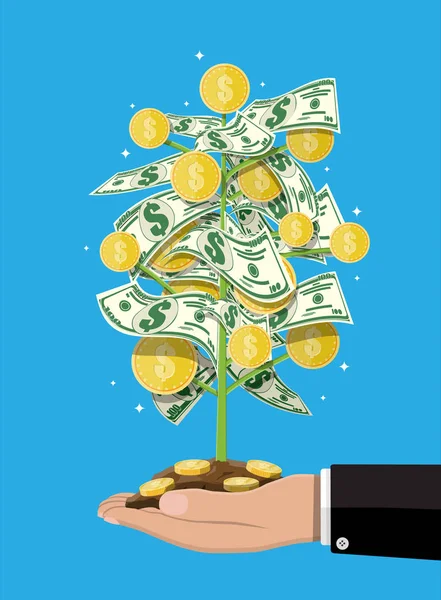 Árbol de dinero en la mano . — Vector de stock