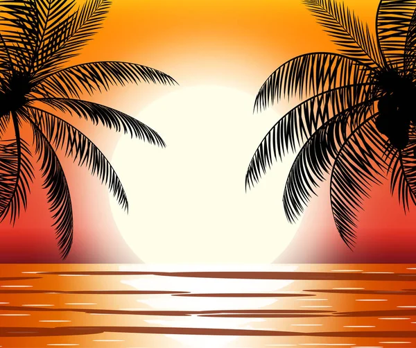 Silhouet van palm tree op strand. — Stockvector