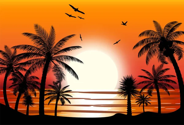 Silhouette of palm tree on beach. — Stock Vector