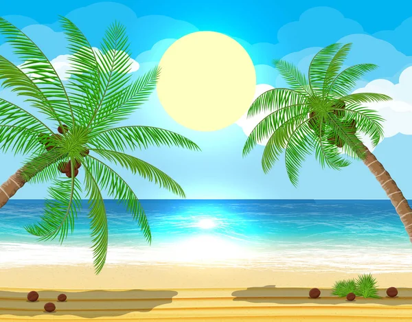 Landskap av palmer på stranden — Stock vektor