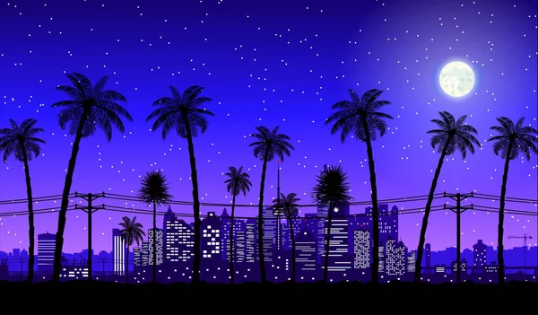 Silhueta skyline cidade à noite — Vetor de Stock