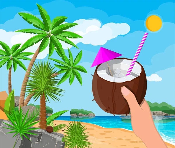 Palmenlandschaft am Strand, Cocktail — Stockvektor