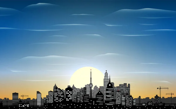 Sylwetka panoramę miasta nocą — Wektor stockowy