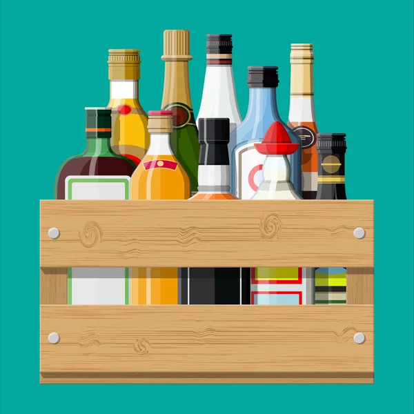 Alcohol drinks collection in box — Stock Vector