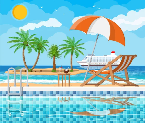 Swimming pool and lounger, island — Stock Vector