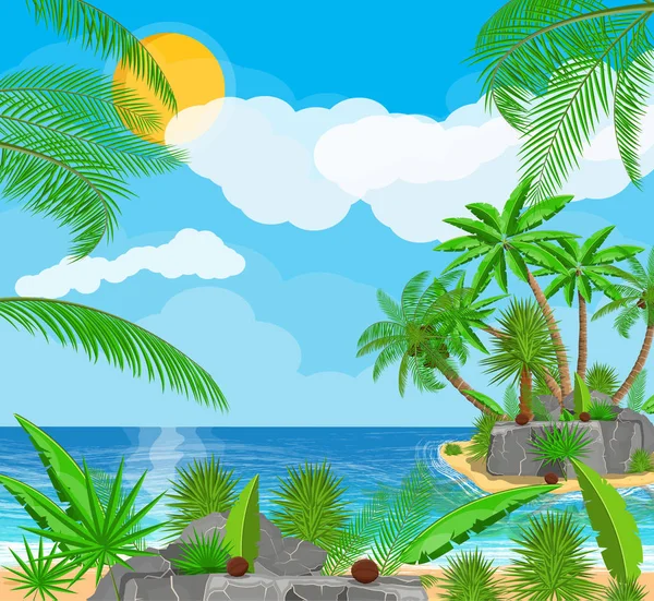 海滩上棕榈树的景观 — 图库矢量图片