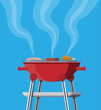 Yuvarlak mangal. Barbekü simgesi. Elektrikli ızgara.