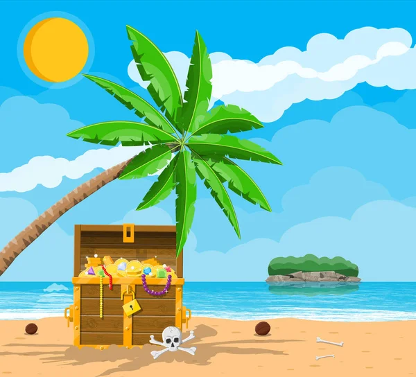 Pirates île au trésor avec coffre — Image vectorielle