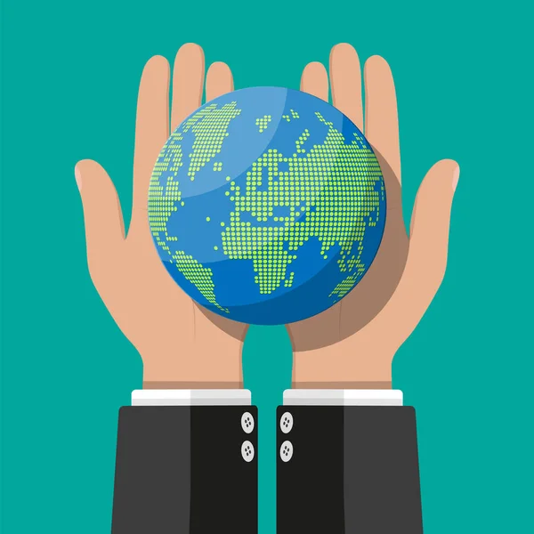 Wereld kaart silhouet. Globe in de hand — Stockvector
