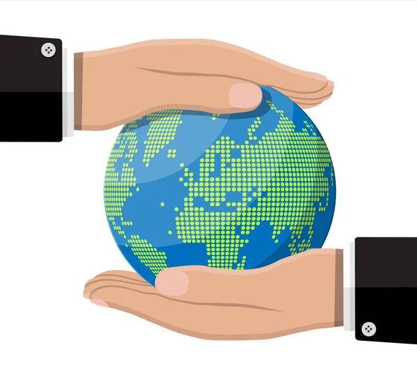Wereld kaart silhouet. Globe in de hand — Stockvector