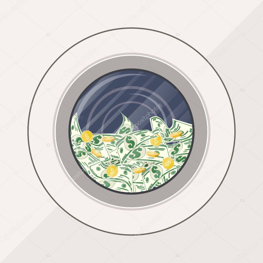 Washing machine full of dollars banknotes.