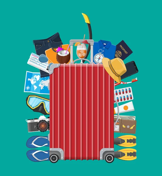 Big travel set. Sommar och semester, turism, semester — Stock vektor