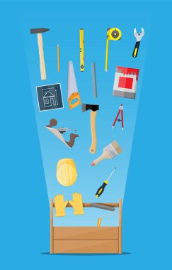 Ahşap araç kutusundaki marangozluk aletleri