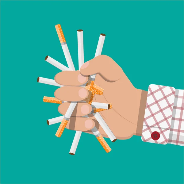 Mano rompe cigarrillos . — Vector de stock