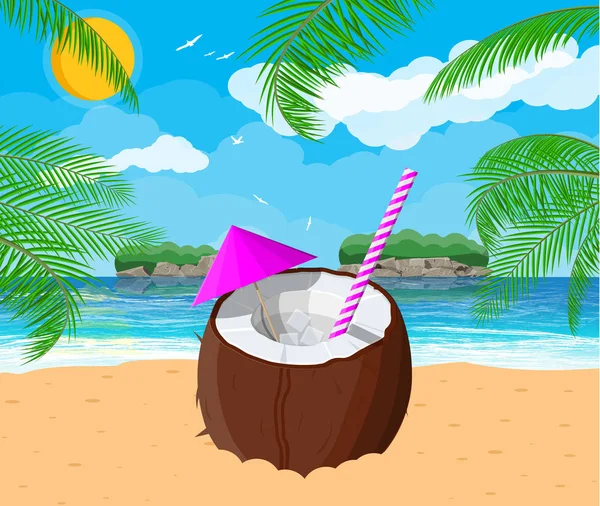 Palmenlandschaft am Strand, Cocktail — Stockvektor