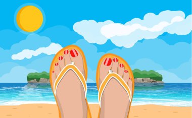 Bayan flip flop ayaklarda. Manzara Beach