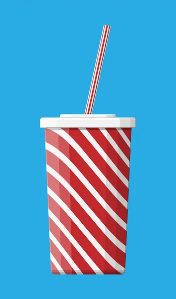 Rode gestreepte papier glas met het drinken van stro. — Stockvector