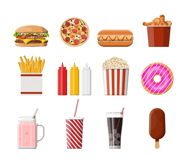 Conjunto de ícones de fast food . — Vetor de Stock