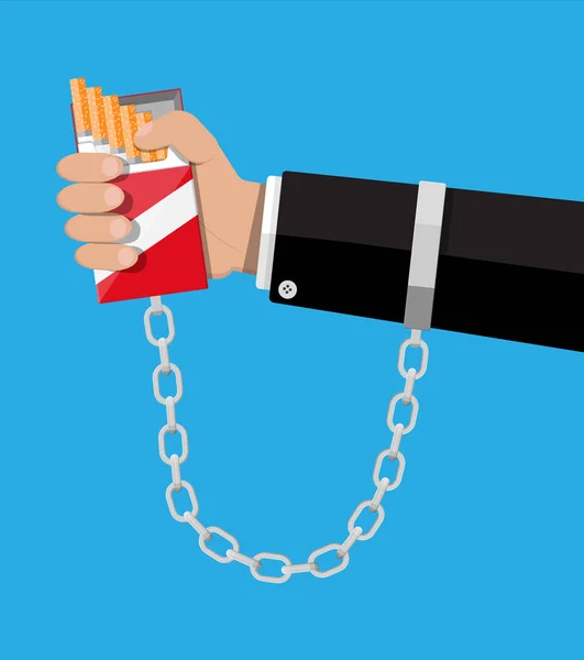 Paczka papierosów przykuty do ręki kajdany — Wektor stockowy