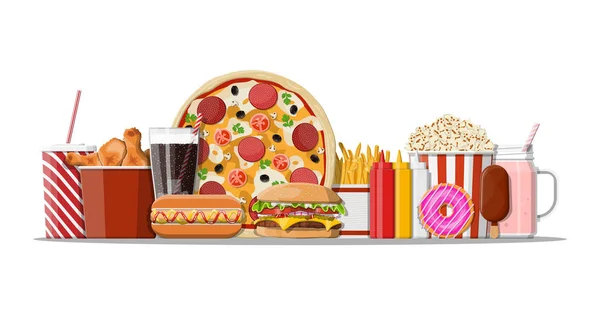 Fast Food Pictogrammen ingesteld. — Stockvector