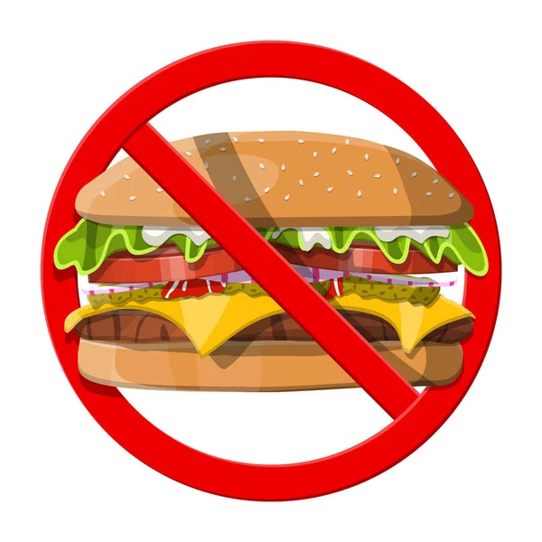 No fast food allowed. Ban burger symbol. — Stock Vector