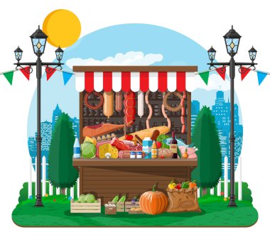 Geleneksel Pazar ahşap gıda stand yemek dolu