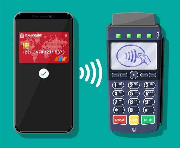 POS terminal ve akıllı telefon ödeme işlemi — Stok Vektör