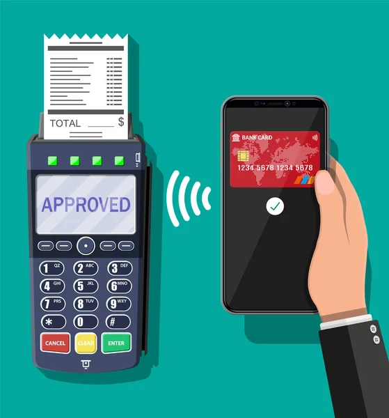 Kassenterminal und Smartphone-Zahlungsverkehr — Stockvektor