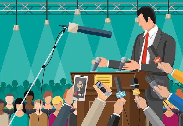 Концепция пресс-конференции, новости, СМИ, журналистика.