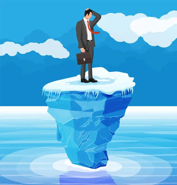 Un homme d'affaires désespéré flotte sur l'iceberg . — Image vectorielle