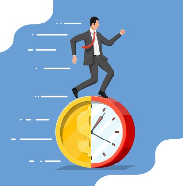 Businessman is running on dollar coin clock.
