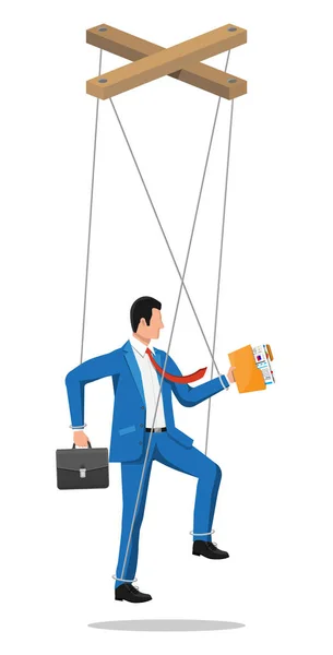 Marionnette d'homme d'affaires est accroché aux cordes . — Image vectorielle