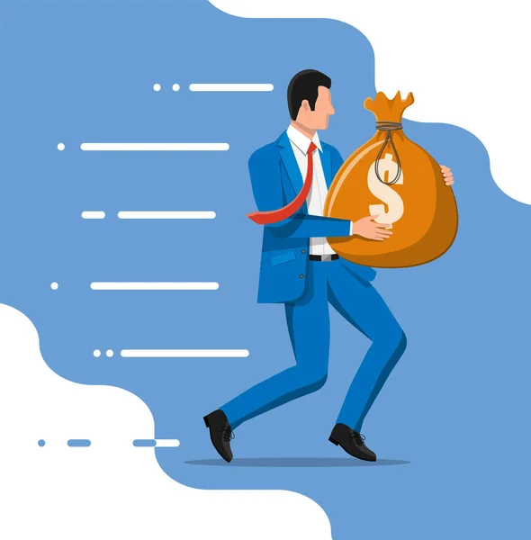 Επιχειρηματίας κρατώντας μεγάλη τσάντα γεμάτη χρήματα. — Διανυσματικό Αρχείο