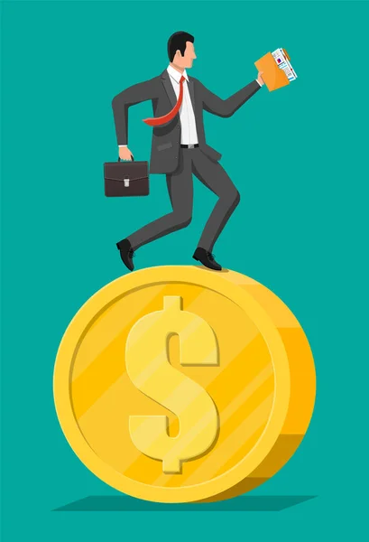 Επιχειρηματίας τρέχει σε δολάριο κέρμα — Διανυσματικό Αρχείο