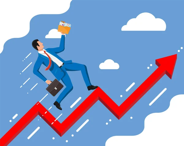 Empresário na escada gráfico está correndo rápido — Vetor de Stock