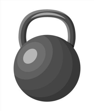 Black Metal Fitness Kettlebell. Ağırlığı kulpla döndür. Spor ağırlığı, spor malzemeleri, antrenman, egzersiz ve spor. Düz biçimli vektör illüstrasyonu