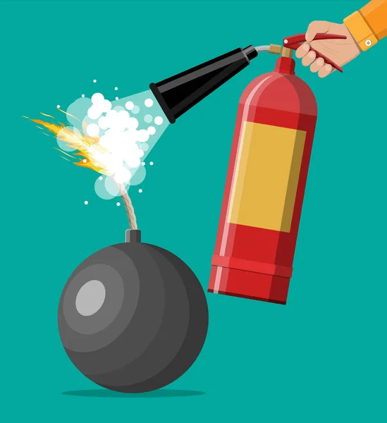 Ball bomb to explode and hand with extinguisher — Stock vektor