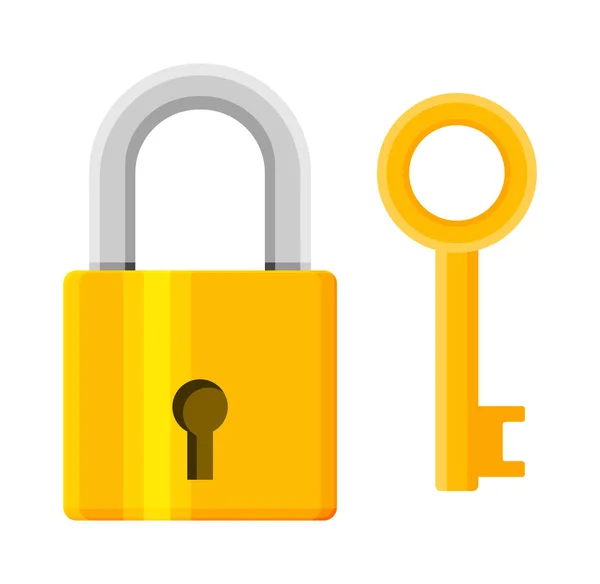 Metal padlock with key. Pad lock with keyring — Stock Vector