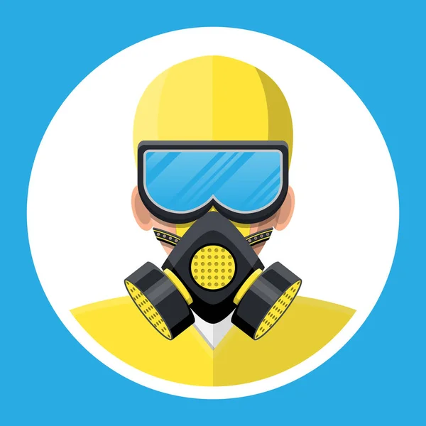 Homem de terno amarelo hazmat com respirador . — Vetor de Stock