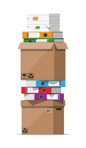 Stapel documenten bestandsmappen en kartonnen dozen — Stockvector