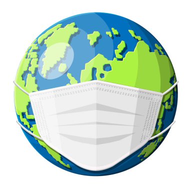 Dünya gezegeni tıbbi maskeli..