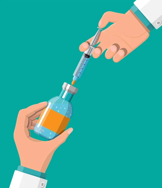 Ampoule and syringe in hand — Stock Vector