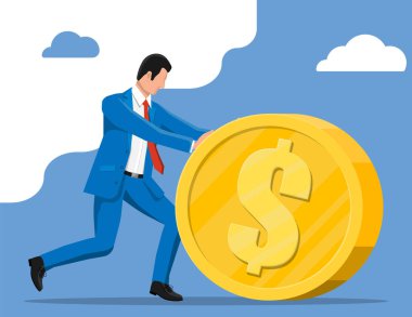 İşadamı büyük altın para basıyor.