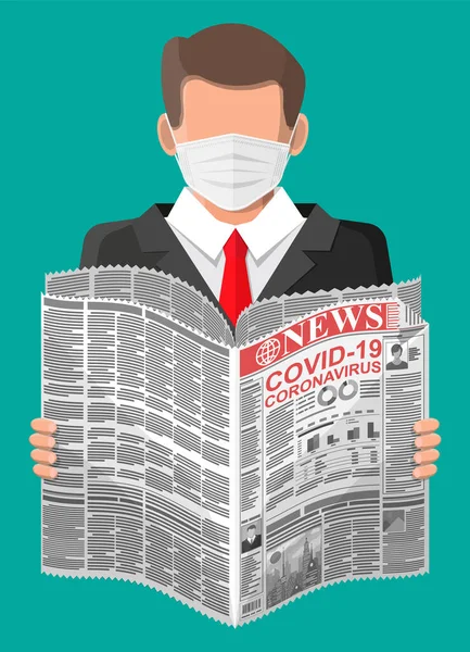 Man reads newspaper news about covid19 coronavirus — Stock Vector