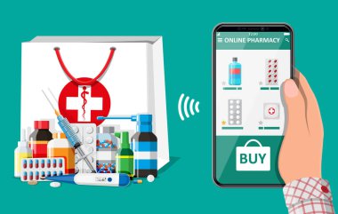 İnternet eczane uygulaması ile el ele tutuşan telefon
