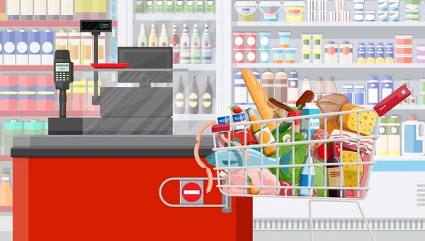 Supermarkt-Innenausstattung mit Waren. — Stockvektor