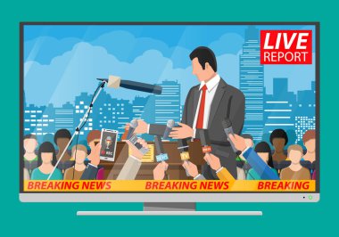 Basın toplantısı konsepti, haberler, medya, gazetecilik.